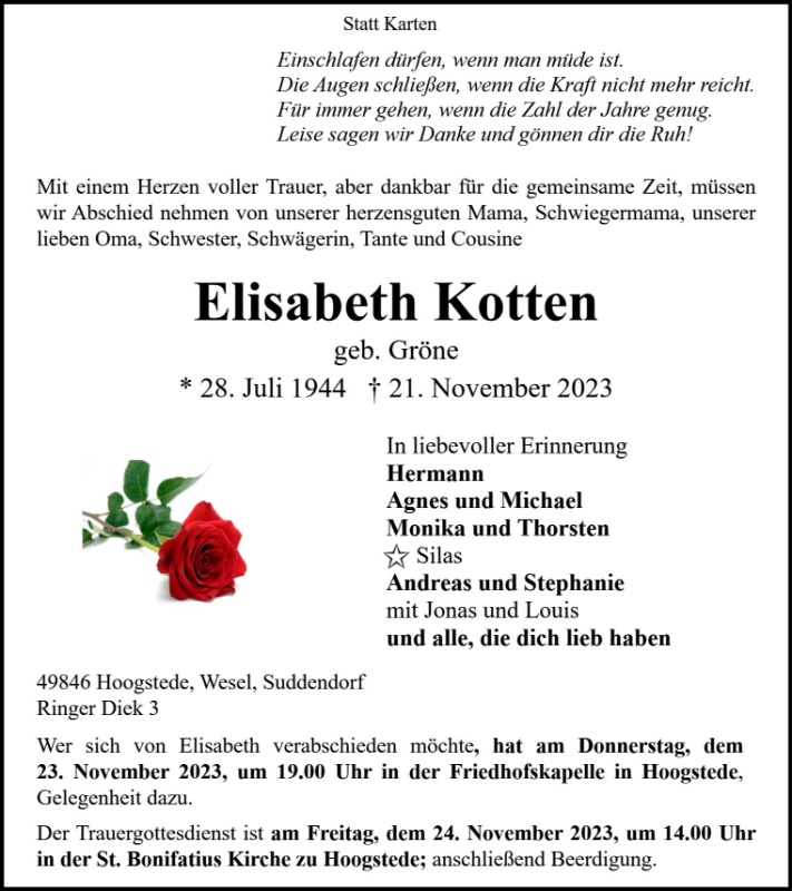 Erinnerungsbild für Elisabeth Kotten